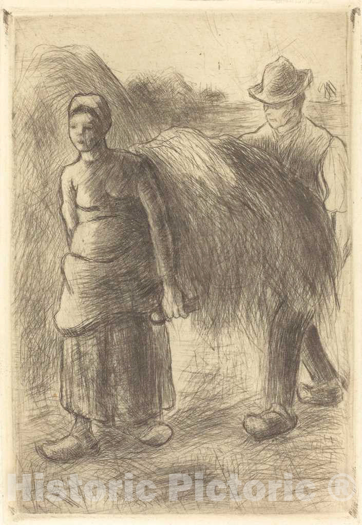 Art Print : Camille Pissarro, Peasants Carrying Hay (Paysans portant du Foin), 1900 - Vintage Wall Art