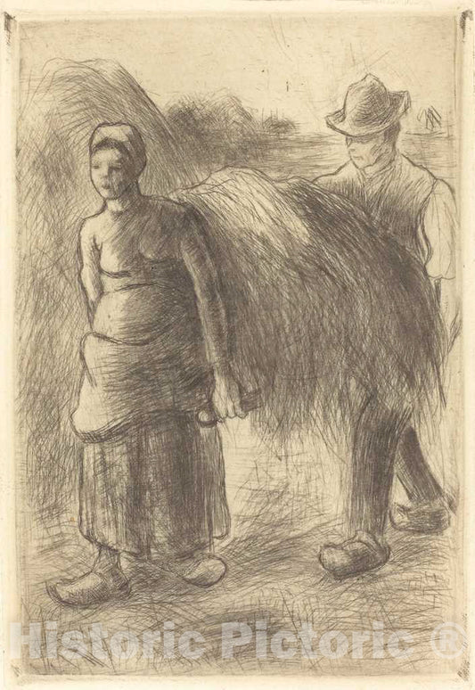 Art Print : Camille Pissarro, Peasants Carrying Hay (Paysans portant du Foin), 1900 - Vintage Wall Art