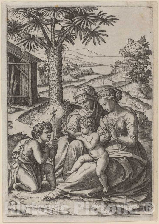 Art Print : Raimondi After Raphael, Madonna Under a Palm Tree - Vintage Wall Art