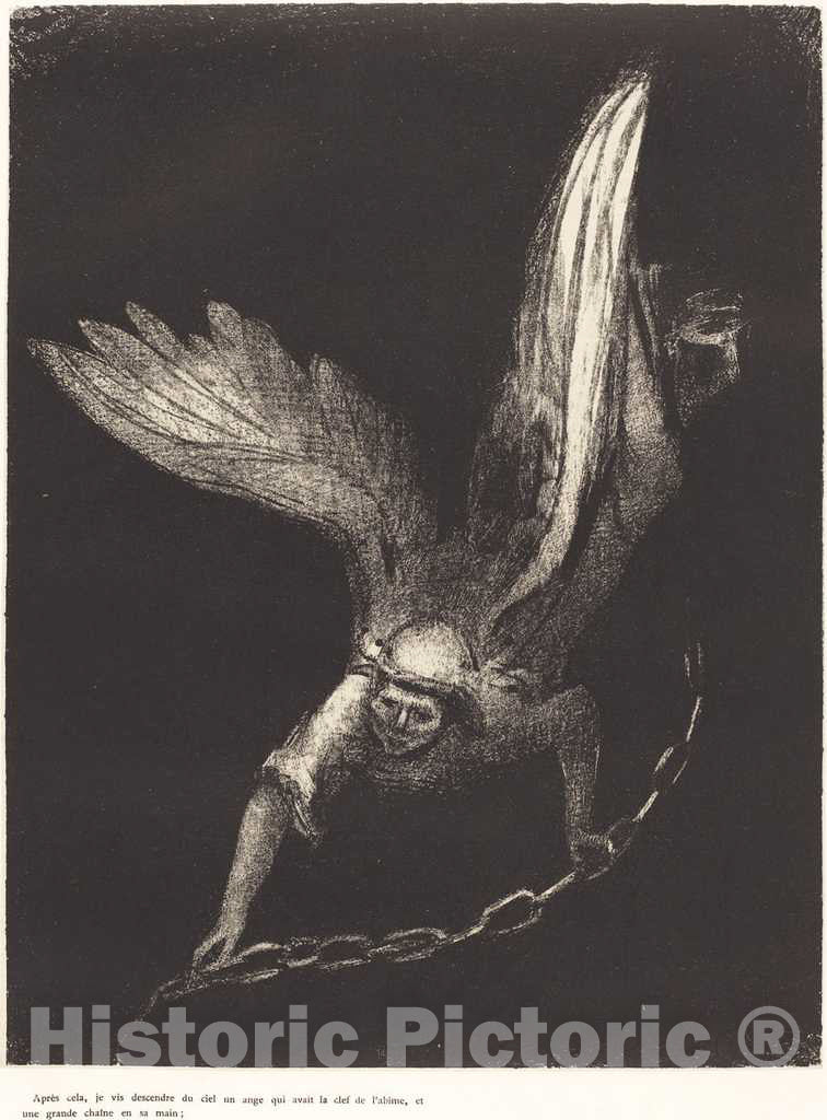 Art Print : Odilon Redon, and I Saw an Angel Come Down from Heaven, Having The Key of The Bottomless Pit and a Great Chain in his Hand, 1899 - Vintage Wall Art