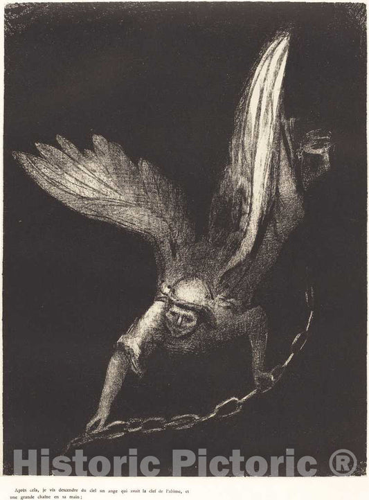 Art Print : Odilon Redon, and I Saw an Angel Come Down from Heaven, Having The Key of The Bottomless Pit and a Great Chain in his Hand, 1899 - Vintage Wall Art