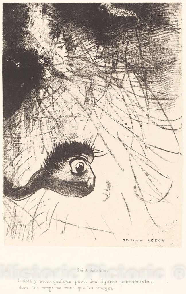 Art Print : Odilon Redon, Saint Anthony: Somewhere There Must be Primordial Shapes Whose bodiesare only Images, 1889 - Vintage Wall Art