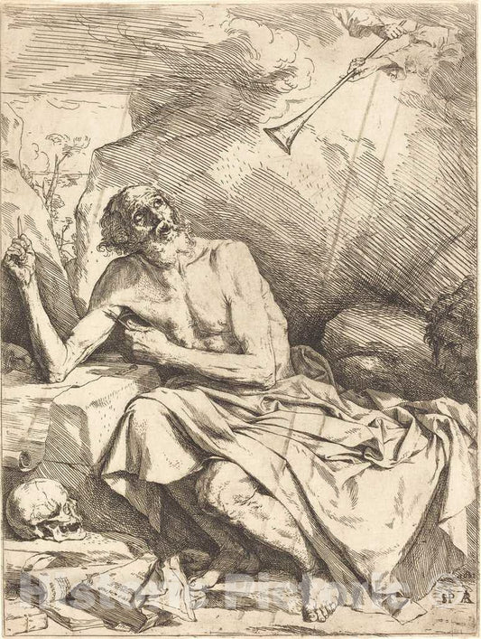 Art Print : Jusepe de Ribera, Saint Jerome Hearing The Trumpet of The Last Judgment, 1621 - Vintage Wall Art
