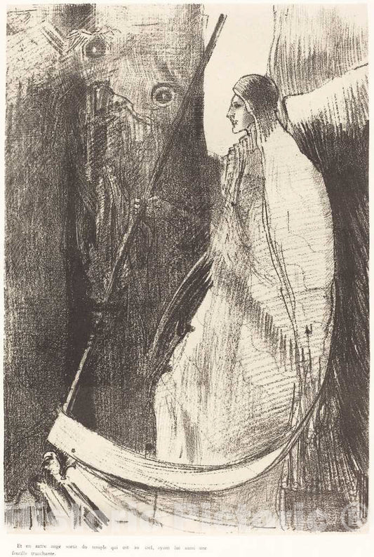 Art Print : Odilon Redon, and Another Angel Came Out of The Temple which is in Heaven, and he Also Having a Sharp Sickle, 1899 - Vintage Wall Art