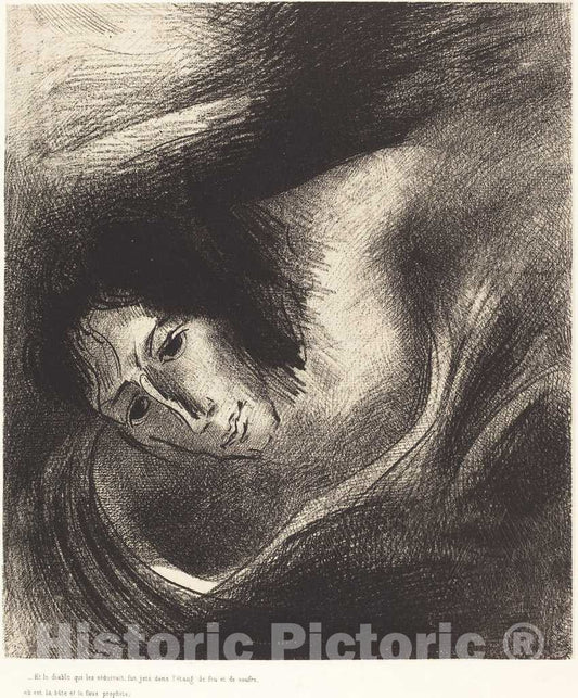 Art Print : Odilon Redon, and The Devil thatdeceived Them was cast into The Lake of fire and brimstone, Where The Beast and The False Prophet are, 1899 - Vintage Wall Art