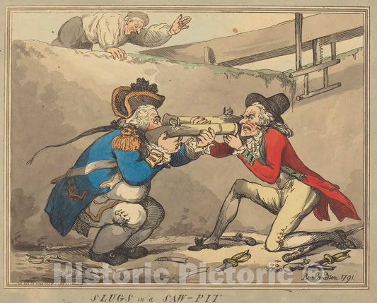 Art Print : Rowlandson, Slugs in a Sawpit, 1791 - Vintage Wall Art