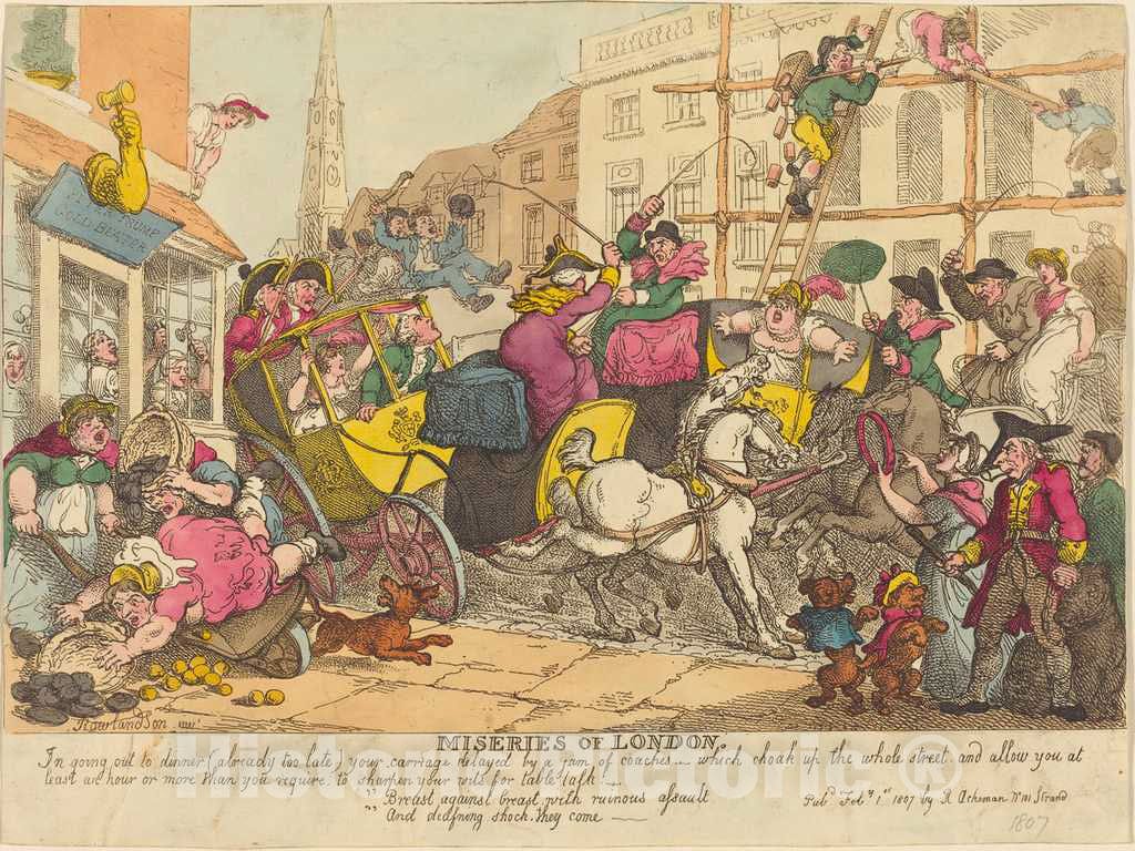 Art Print : Rowlandson, Miseries of London, 1807 - Vintage Wall Art