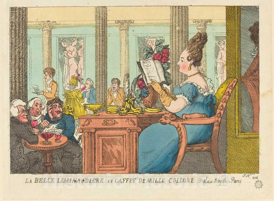 Art Print : Rowlandson, La Belle Limonaudiere au Cafe des Mille Colonnes, Palais Royal, Paris, 1814 - Vintage Wall Art