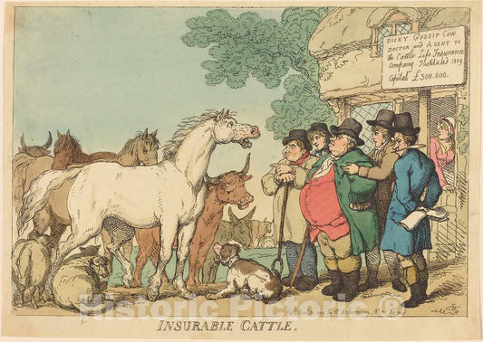 Art Print : Rowlandson, Insurable Cattle, 1809 - Vintage Wall Art
