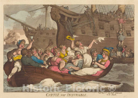 Art Print : Rowlandson, Cattle Not Insurable, 1809 - Vintage Wall Art