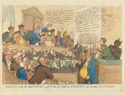 Art Print : Rowlandson, Boney's Trial, Sentence, and Dying Speech, 1815 - Vintage Wall Art