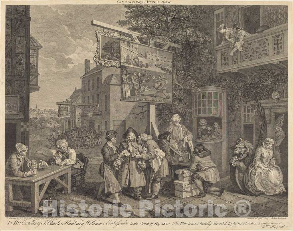 Art Print : Grignion After Hogarth, Canvassing for Votes, 1757 - Vintage Wall Art