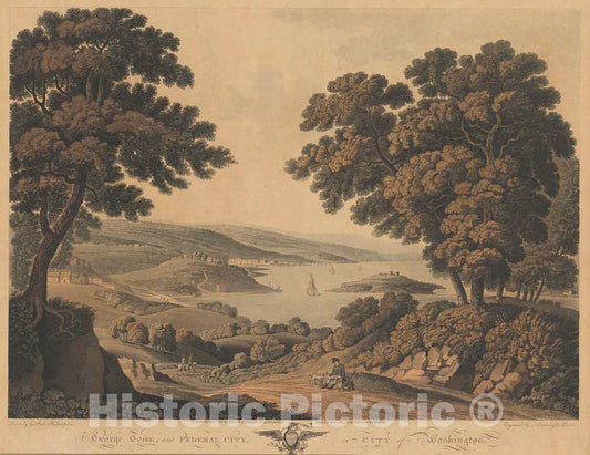 Art Print : J. Cartwright After Beck, Georgetown and Federal City or City of Washington, 1801 - Vintage Wall Art