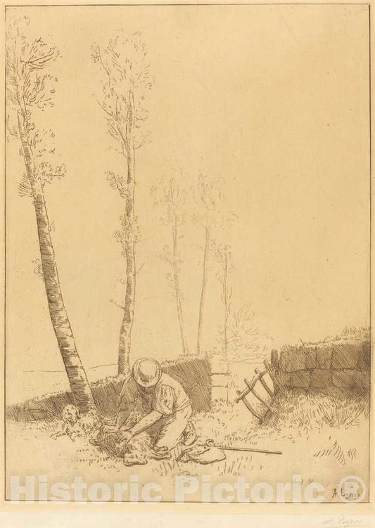 Art Print : Alphonse Legros, Finding The Sheep (Le Mouton retrouve) - Vintage Wall Art