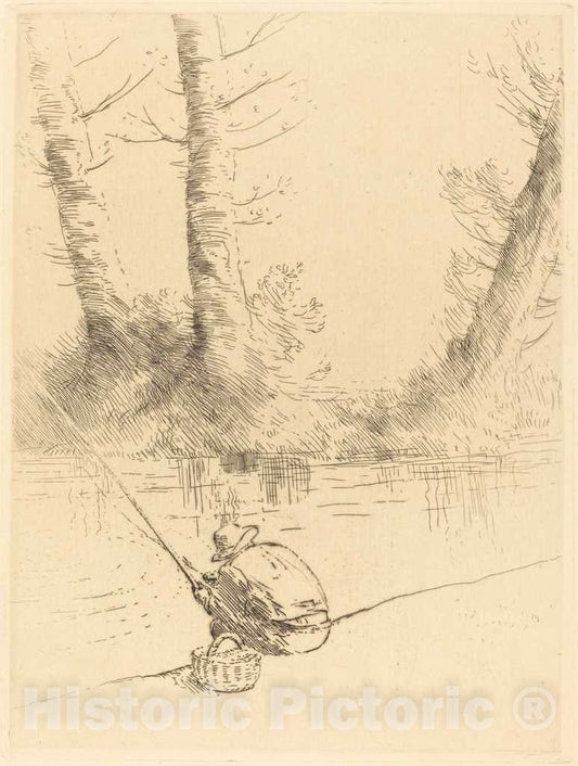 Art Print : Alphonse Legros, Angler (Le pecheur a la Ligne) - Vintage Wall Art