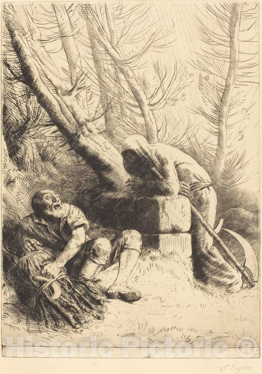 Art Print : Alphonse Legros, Death and The Woodcutter, 4th Plate (La Mort et le bucheron) - Vintage Wall Art