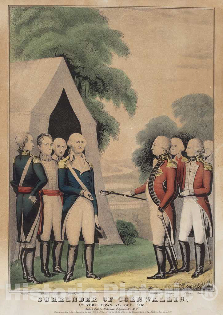 Art Print : Nathaniel Currier, Surrender of Cornwallis: at York-Town Va. Oct. 1781, 1845 - Vintage Wall Art