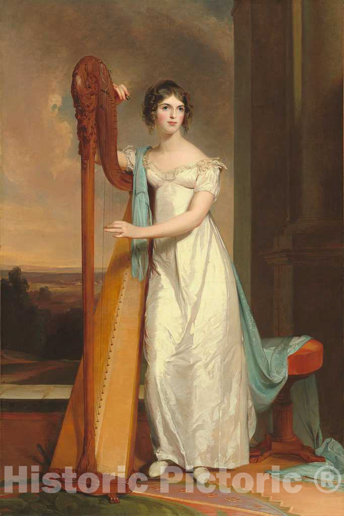 Art Print : Thomas Sully, Lady with a Harp: Eliza Ridgely, 1818 - Vintage Wall Art