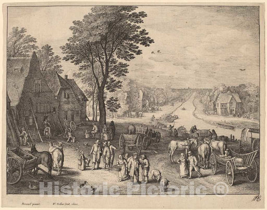 Art Print : Hollar After Brueghel The Younger, The Canal, 1650 - Vintage Wall Art
