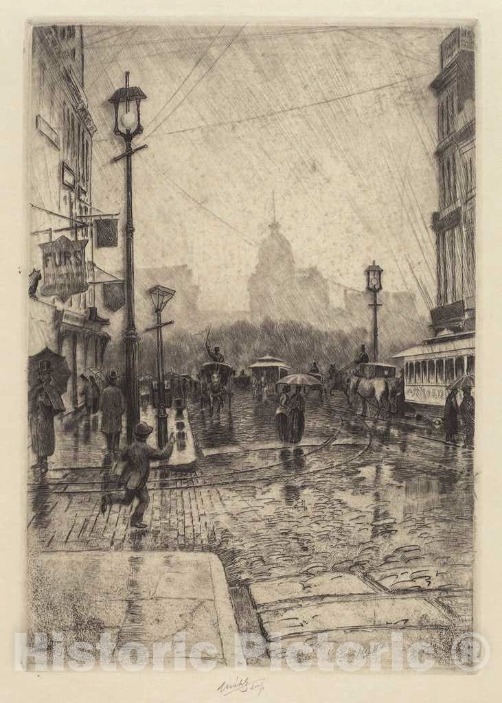Art Print : Charles Frederick William Mielatz, Rainy Day, Broadway, 1890 - Vintage Wall Art