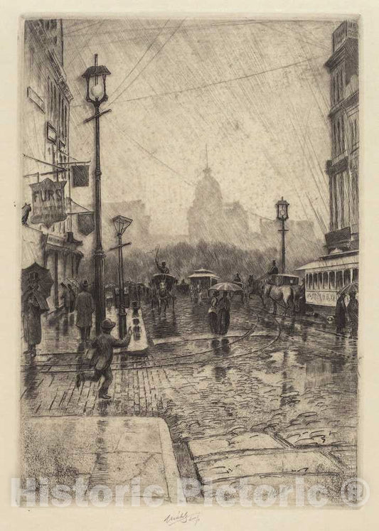 Art Print : Charles Frederick William Mielatz, Rainy Day, Broadway, 1890 - Vintage Wall Art