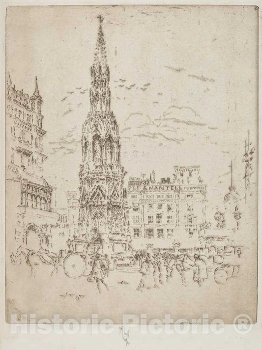 Art Print : Joseph Pennell, The Elinor Cross, in Front of Charing Cross Railway Station, 1906 - Vintage Wall Art