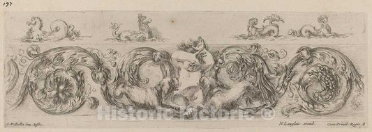 Art Print : Stefano Della Bella, Ornamental Frieze with Marine Creatures, 1648 - Vintage Wall Art