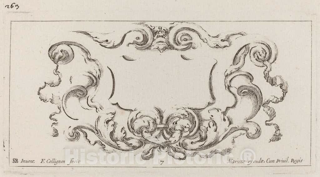 Art Print : Collignon After Stefano Della Bella, Cartouche, 1646 - Vintage Wall Art