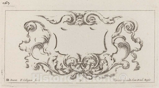 Art Print : Collignon After Stefano Della Bella, Cartouche, 1646 - Vintage Wall Art