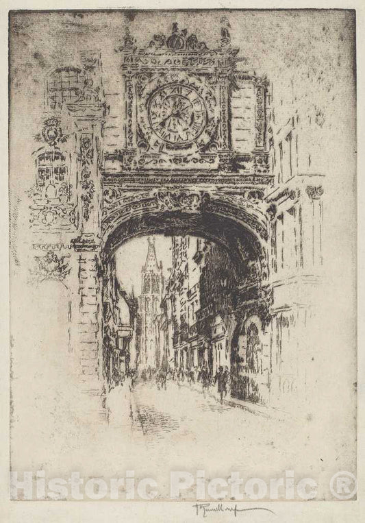 Art Print : Joseph Pennell, Grosse Horloge, Rouen, 1907 - Vintage Wall Art