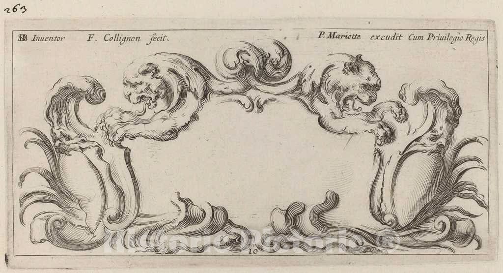 Art Print : Collignon After Stefano Della Bella, Cartouche, 1646 - Vintage Wall Art