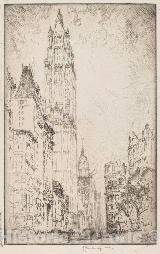 Art Print : Joseph Pennell, The Woolworth Building, 1915 - Vintage Wall Art