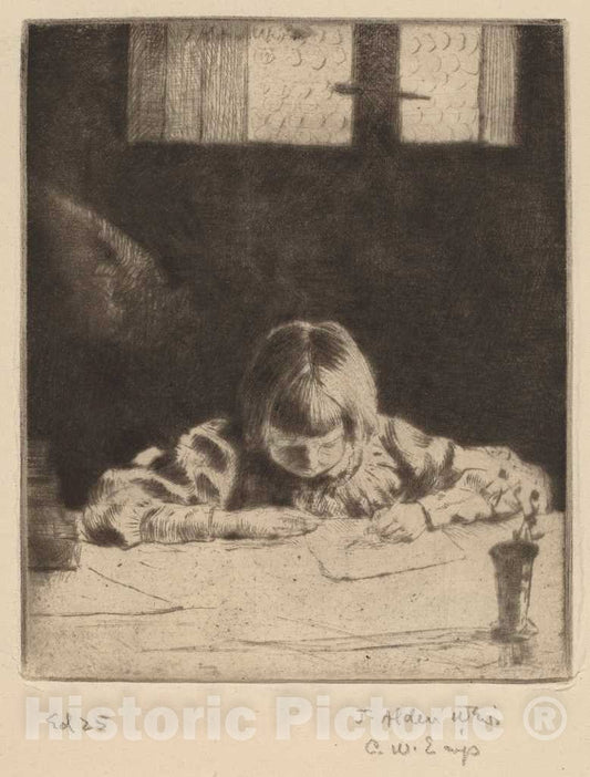 Art Print : Julian Alden Weir, The Little Student - Vintage Wall Art