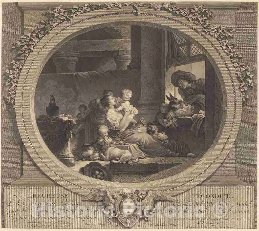 Art Print : Nicolas Delaunay After Fragonard, L'heureuse fÃ©conditÃ©, 1777 - Vintage Wall Art