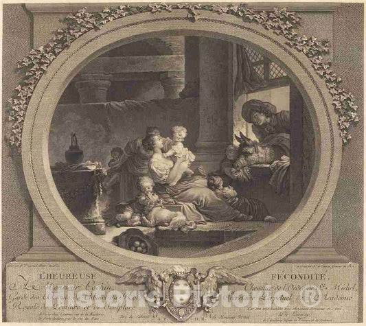 Art Print : Nicolas Delaunay After Fragonard, L'heureuse fÃ©conditÃ©, 1777 - Vintage Wall Art