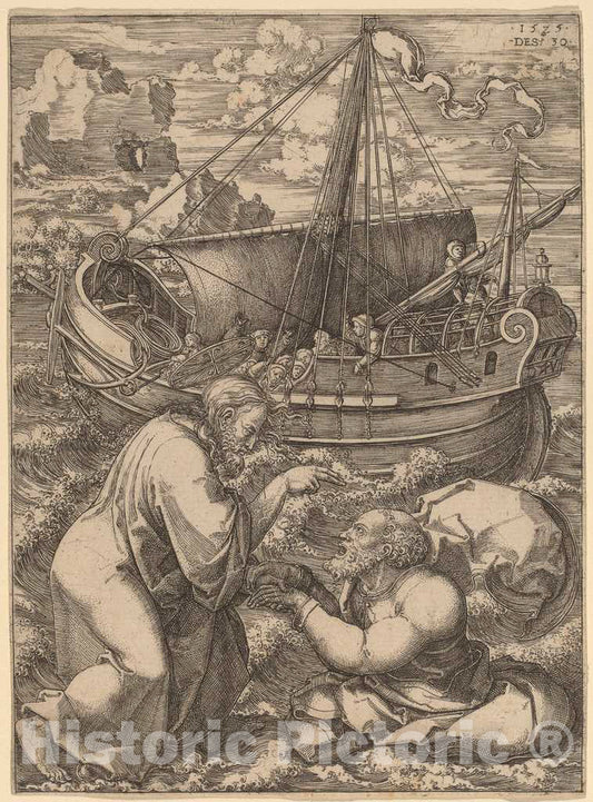 Art Print : Dirk Jacobsz Vellert, Saint Peter Walking on The Water, 1525 - Vintage Wall Art