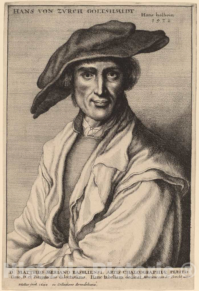 Art Print : Hollar After Holbein The Younger, Hans von Zurch, Goldsmith, 1647 - Vintage Wall Art
