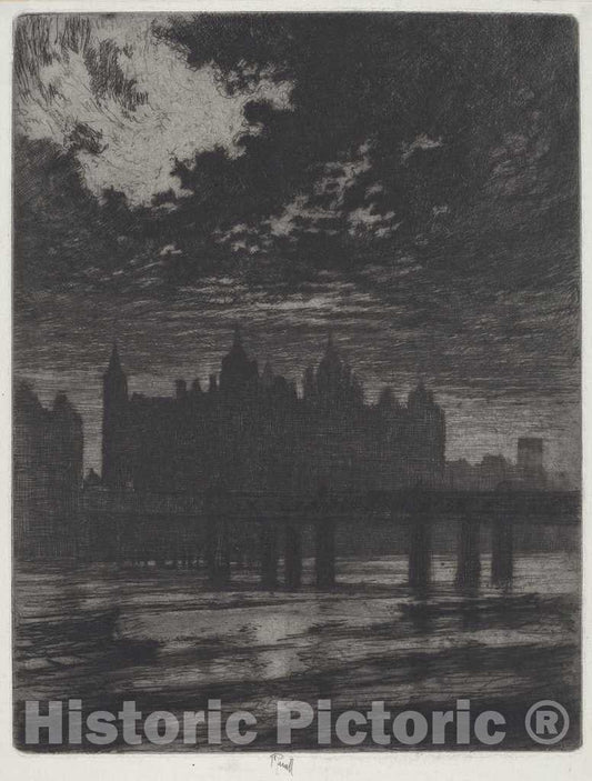 Art Print : Joseph Pennell, Whitehall Court, 1903 - Vintage Wall Art