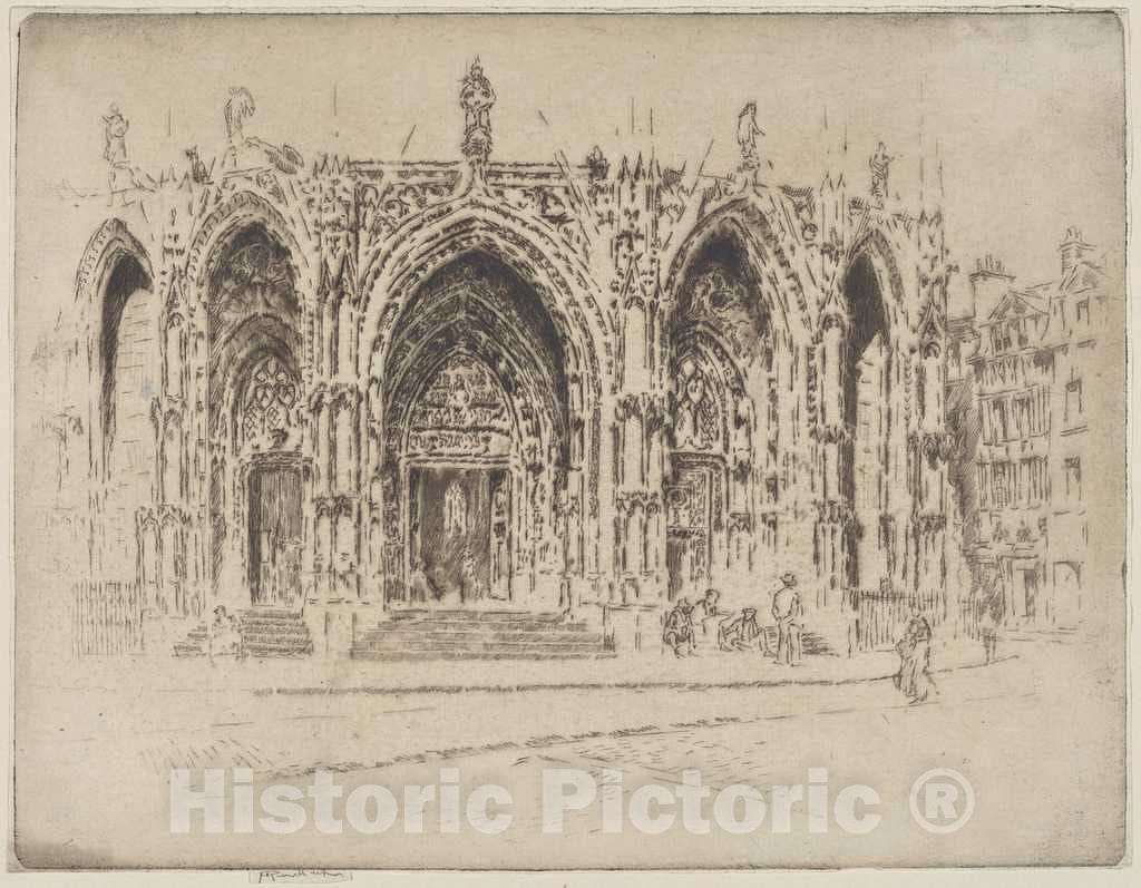Art Print : Joseph Pennell, Porch of San Maclou, Rouen, 1907 - Vintage Wall Art