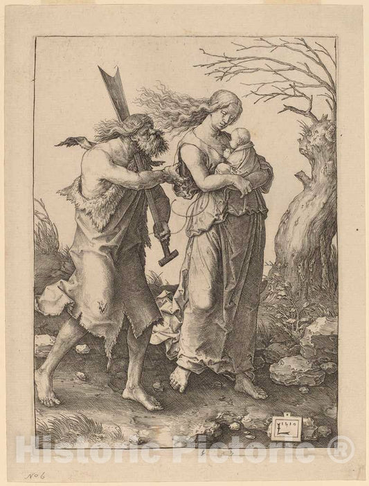 Art Print : Lucas Van Leyden, Adam and Eve After Their Expulsion from Paradise, 1510 - Vintage Wall Art