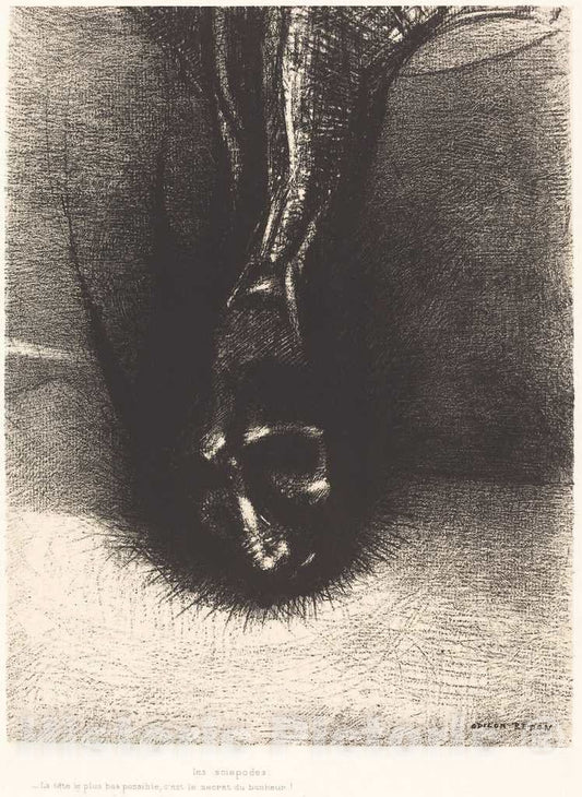 Art Print : Odilon Redon, The Skiapods: The Head as Low as Possible, That is The Secret of Happiness!, 1889 - Vintage Wall Art