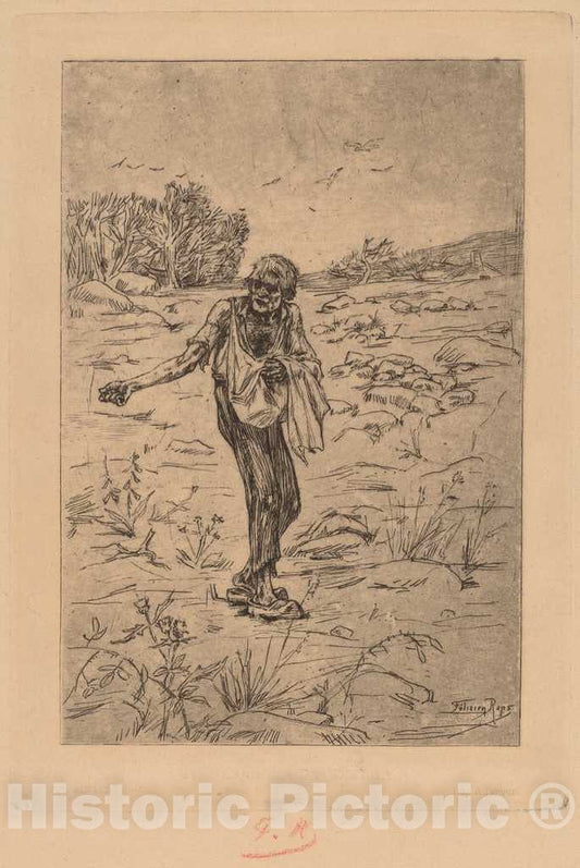 Art Print : FÃ©licien Rops, The Parable of The Sower (Le Semeur de Paraboles), 1876 - Vintage Wall Art