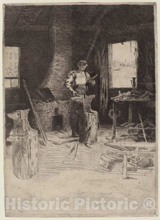 Art Print : Julian Alden Weir, The Blacksmith's Shop - Vintage Wall Art