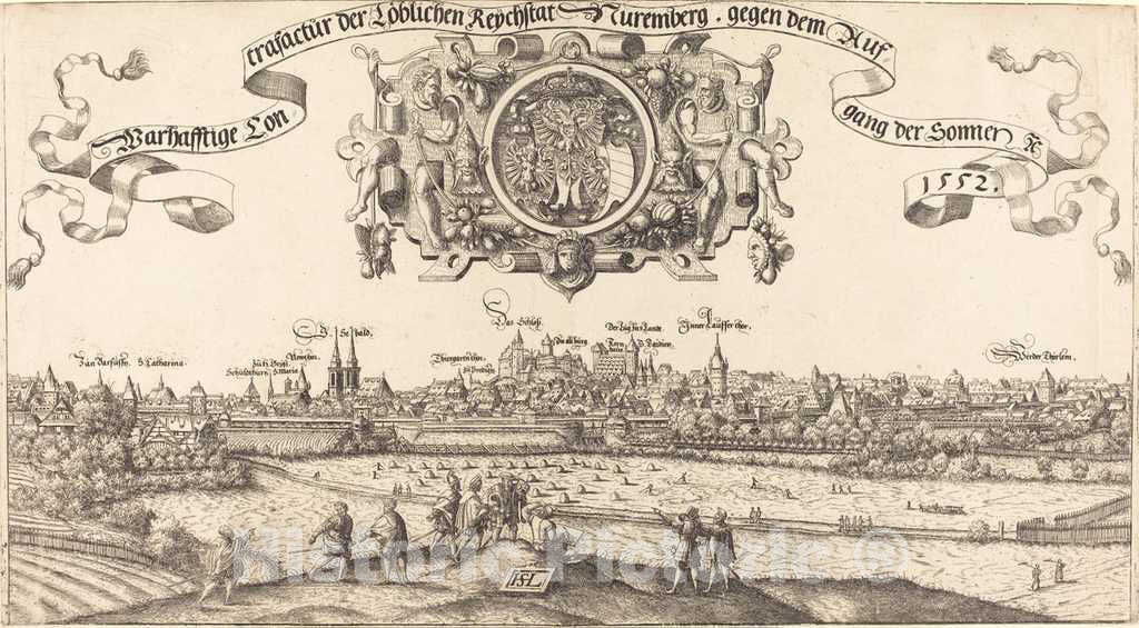 Art Print : Hanns Lautensack, View of Nuremberg from The East [Center Section], 1552 - Vintage Wall Art