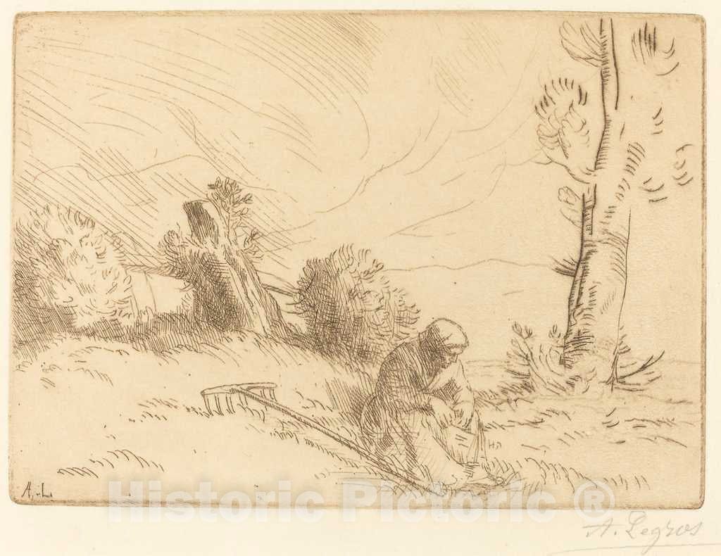 Art Print : Alphonse Legros, Peasant Woman Seated Near a Hedge (Paysanne assise pres d'une haie) - Vintage Wall Art