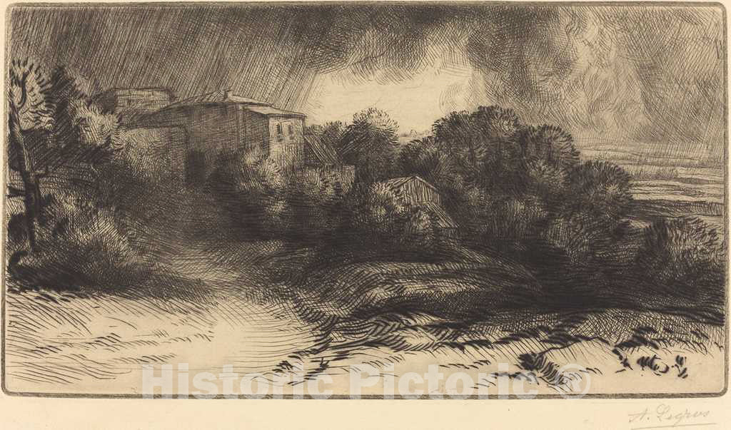 Art Print : Alphonse Legros, View of a Farm Seen in a Storm (La Ferme de Brieux (Effet d'orage)) - Vintage Wall Art
