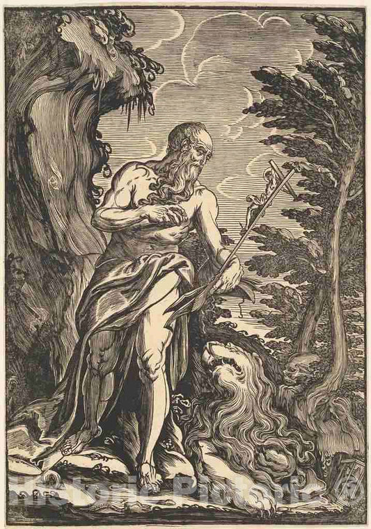 Art Print : Giuseppe Scolari, Saint Jerome, c.1599 - Vintage Wall Art