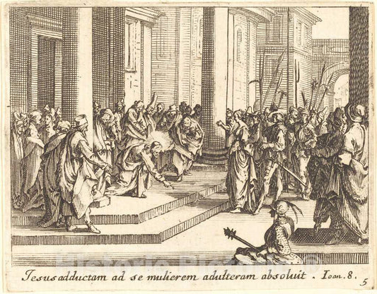 Art Print : Jacques Callot, Christ and The Woman Taken in Adultery, 1635 - Vintage Wall Art