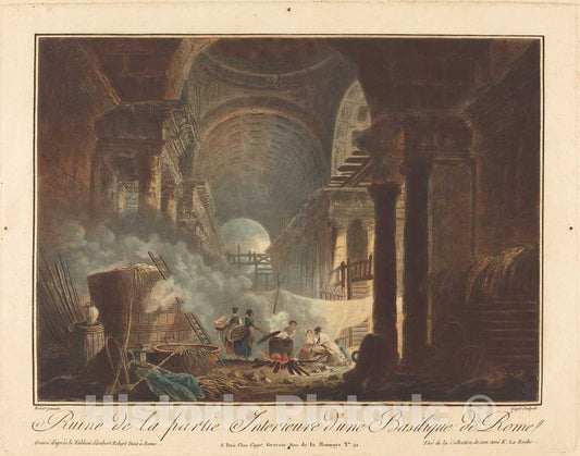 Art Print : Guyot After Hubert Robert, Ruine de la Partie interieure d'une basilique de Rome - Vintage Wall Art