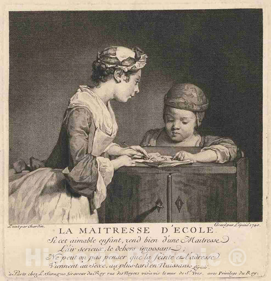 Art Print : Lepicie After Jean SimÃ©on Chardin, La Maitresse d'ecole, 1740 - Vintage Wall Art